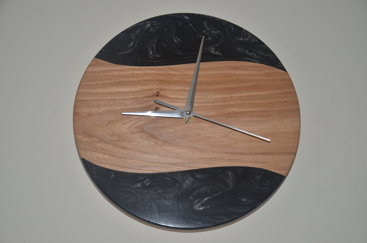 Black Resin Clock on Elm Wood