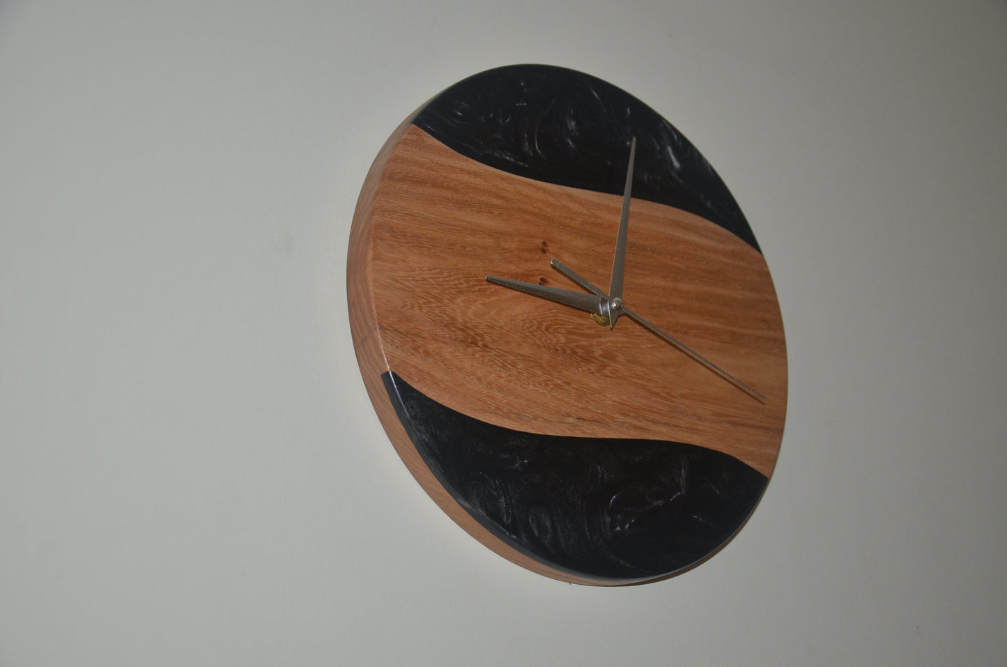 Black Resin Clock on Elm Wood