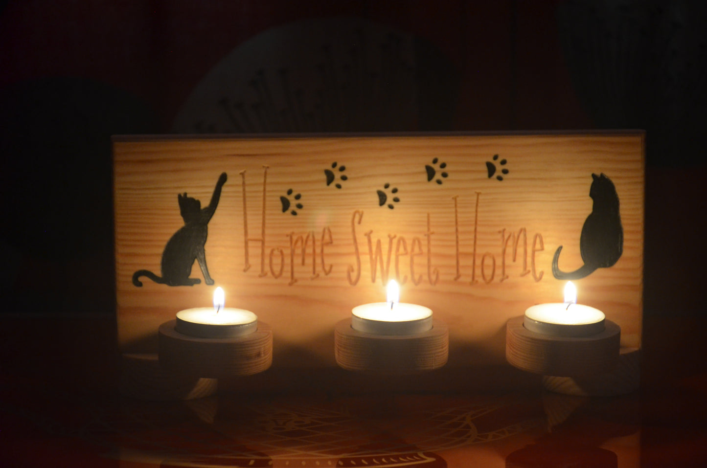 Cat Design Wooden Tea Light