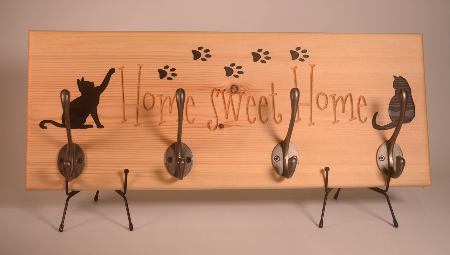 Cat Design Wooden Coat Rack