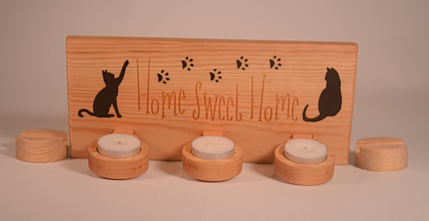 Cat Design Wooden Tea Light